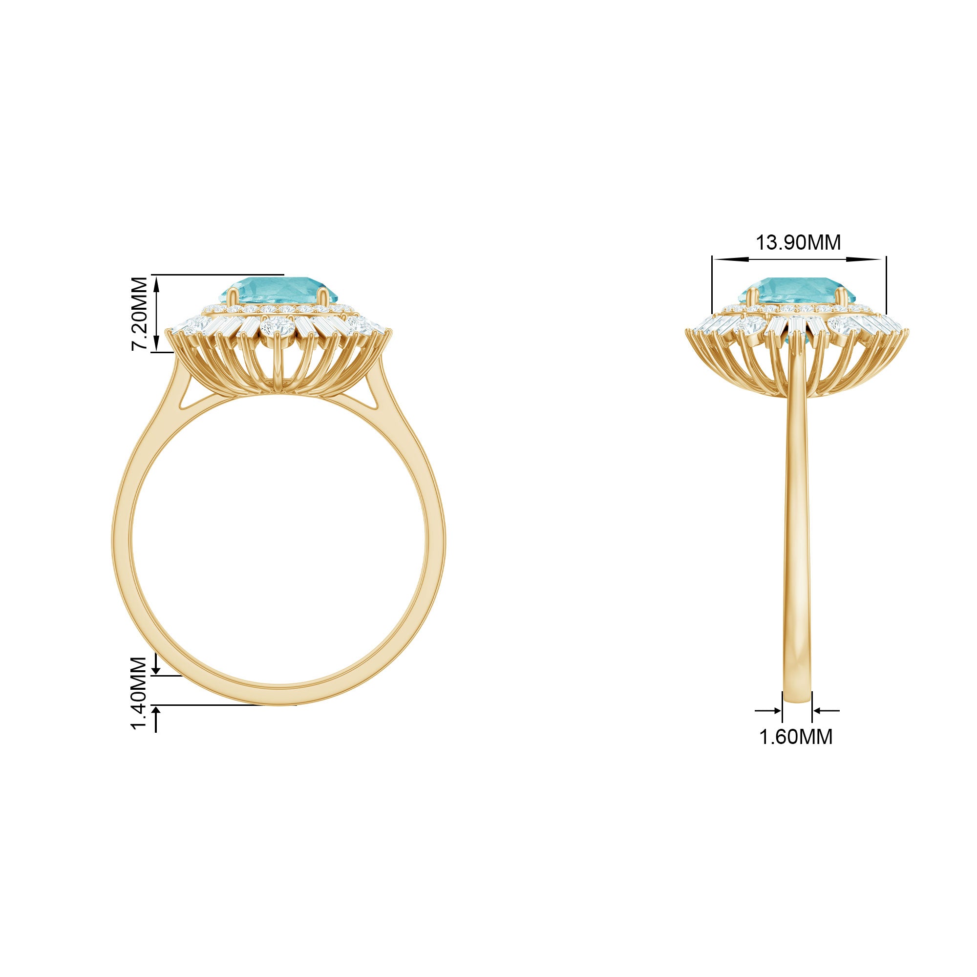 2 CT Round Sky Blue Topaz Cocktail Ring with Moissanite Double Halo Sky Blue Topaz - ( AAA ) - Quality - Rosec Jewels