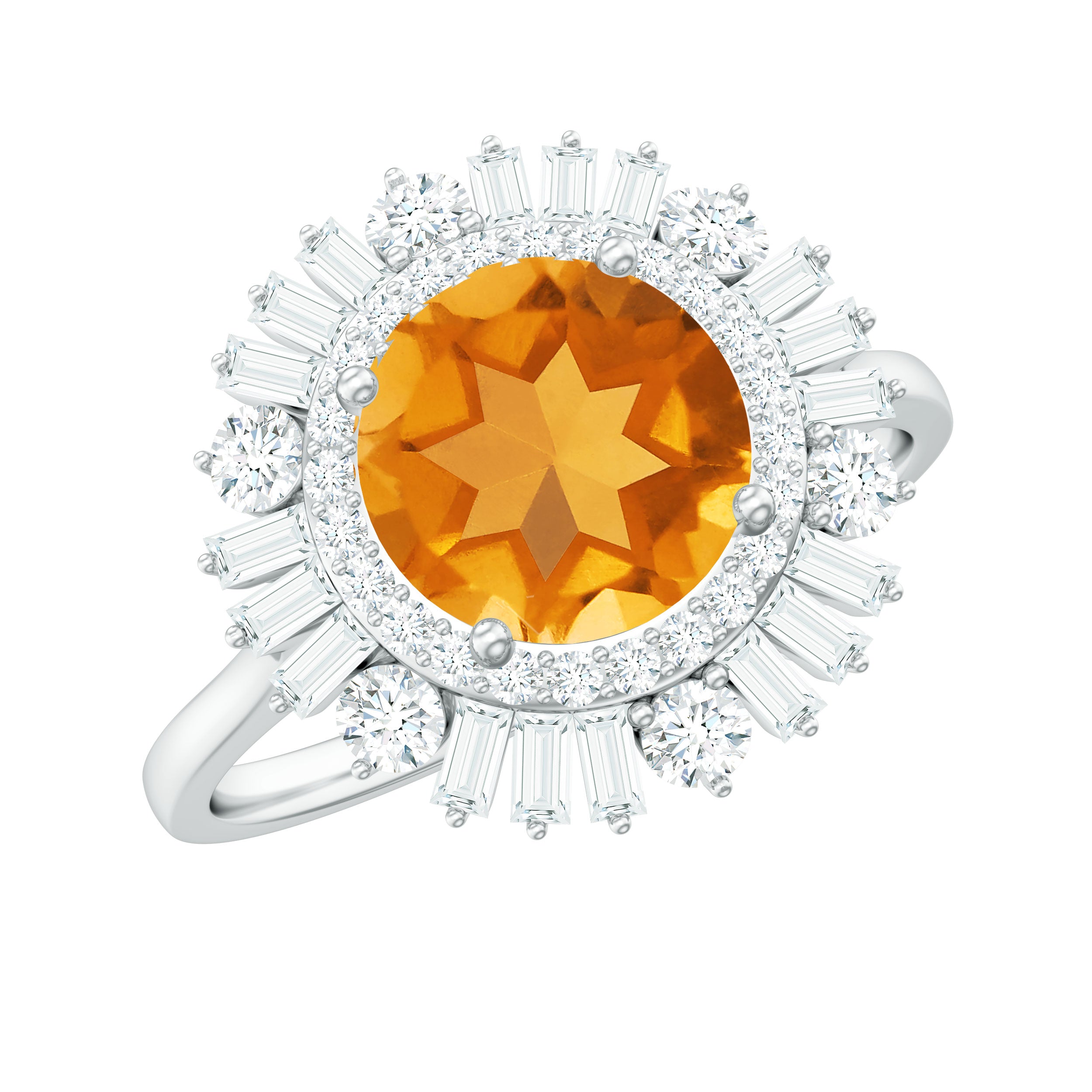 2 CT Round Citrine Cocktail Ring with Moissanite Double Halo Citrine - ( AAA ) - Quality - Rosec Jewels