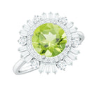 3 CT Round Peridot Cocktail Ring with Moissanite Double Halo Peridot - ( AAA ) - Quality - Rosec Jewels