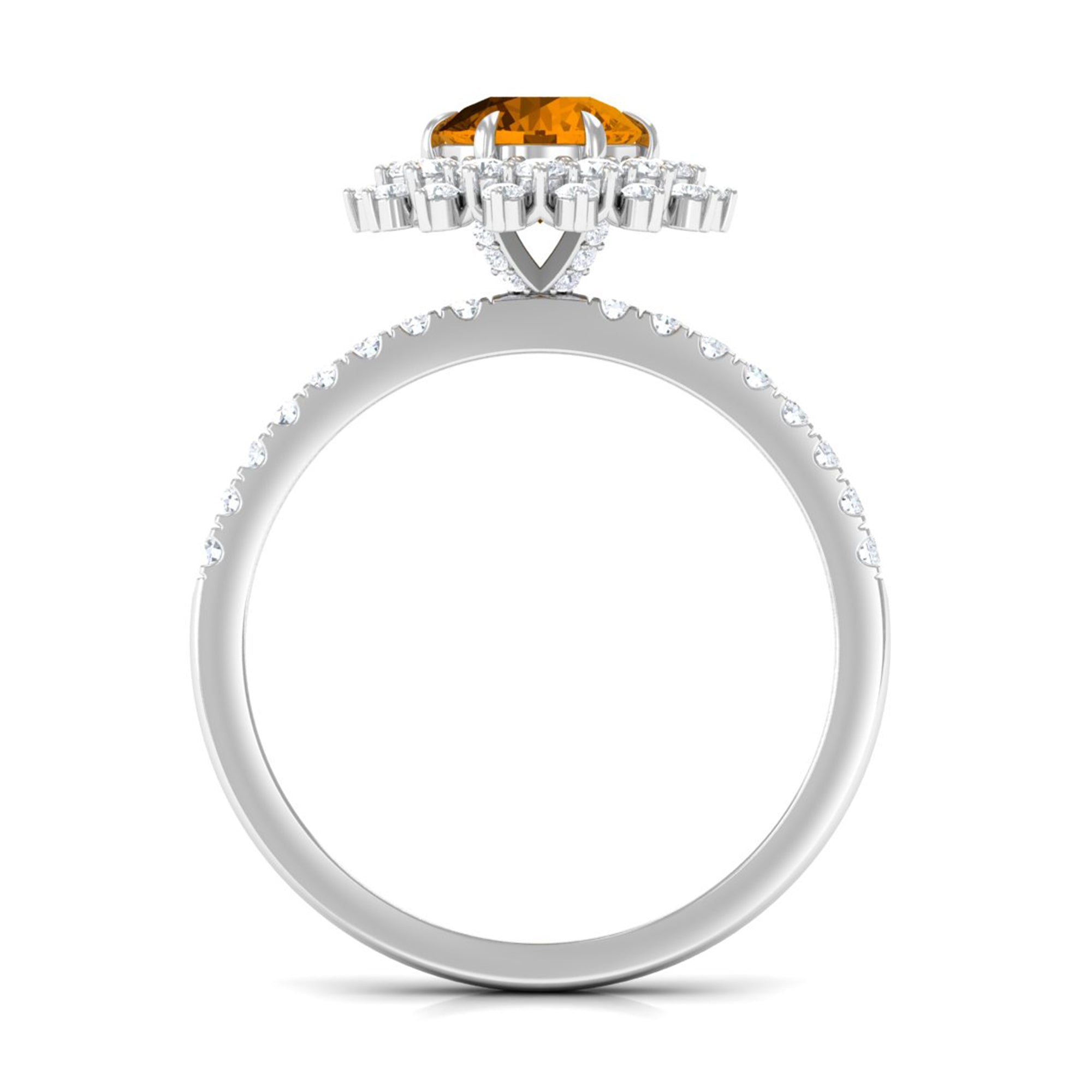 Round Citrine Statement Engagement Ring with Moissanite Cluster Halo Citrine - ( AAA ) - Quality - Rosec Jewels