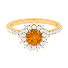 Round Citrine Statement Engagement Ring with Moissanite Cluster Halo Citrine - ( AAA ) - Quality - Rosec Jewels