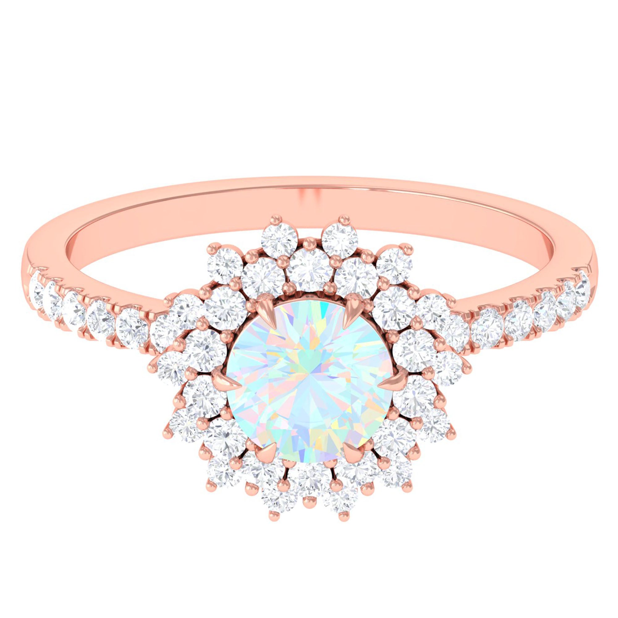 2 CT Round Ethiopian Opal Statement Engagement Ring with Moissanite Ethiopian Opal - ( AAA ) - Quality - Rosec Jewels