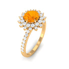 Round Fire Opal Statement Engagement Ring with Moissanite Fire Opal - ( AAA ) - Quality - Rosec Jewels