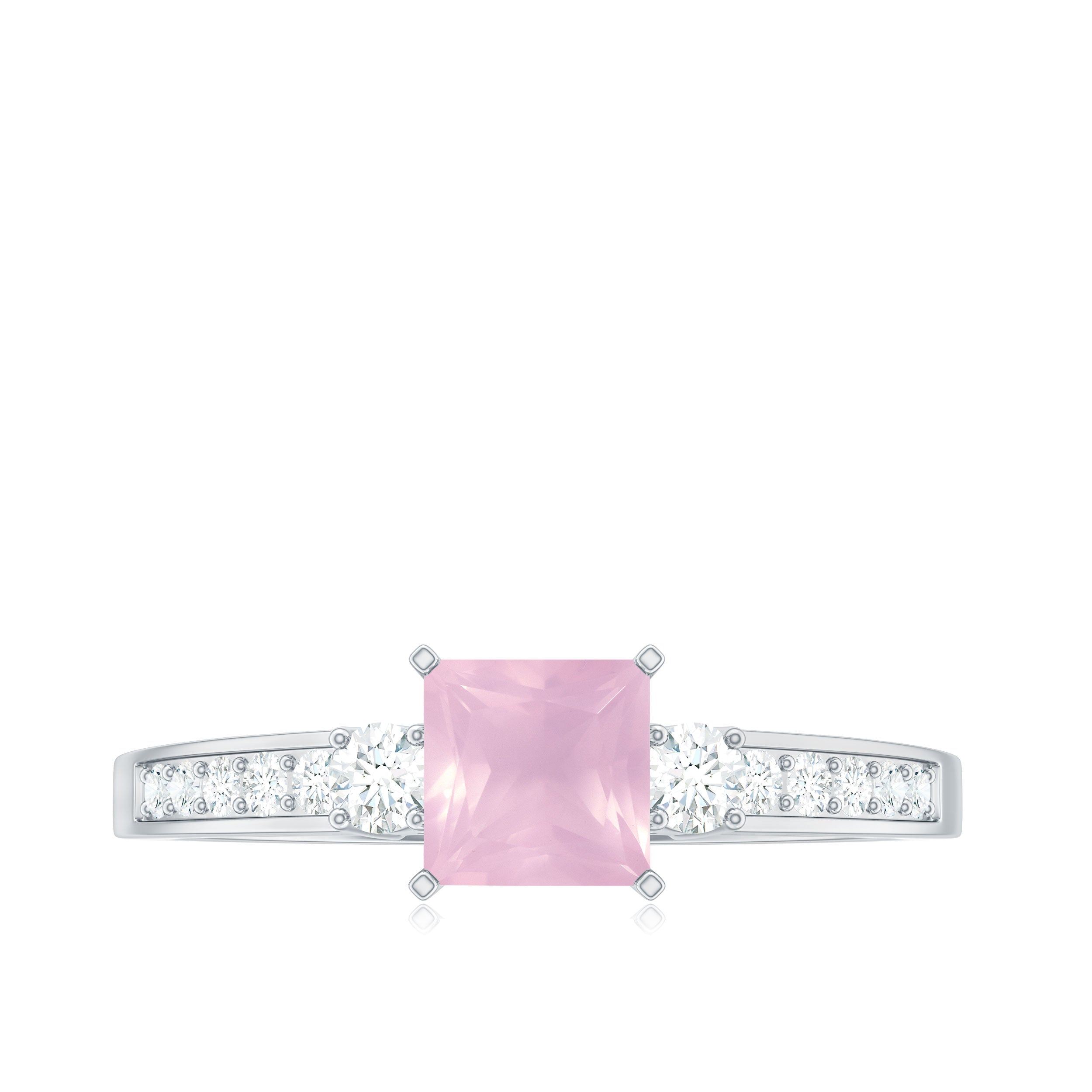 Classic Princess Cut Rose Quartz and Diamond Engagement Ring Rose Quartz - ( AAA ) - Quality - Rosec Jewels