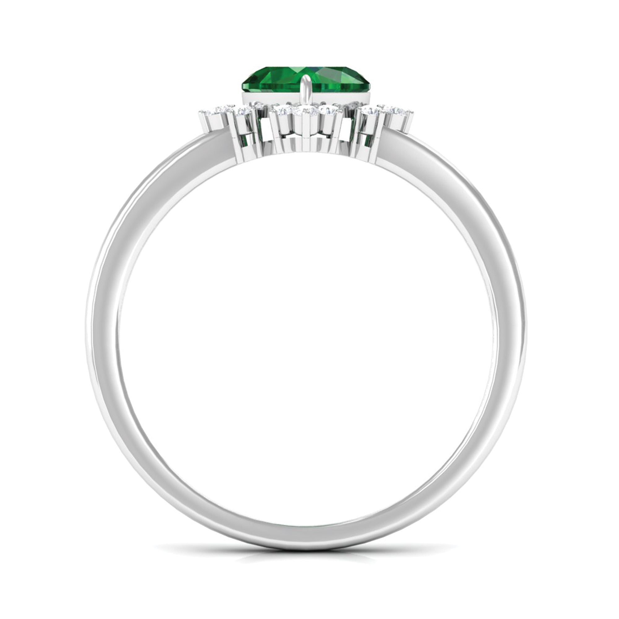 Heart Shape Created Emerald Promise Ring with Diamond Accent Lab Created Emerald - ( AAAA ) - Quality - Rosec Jewels