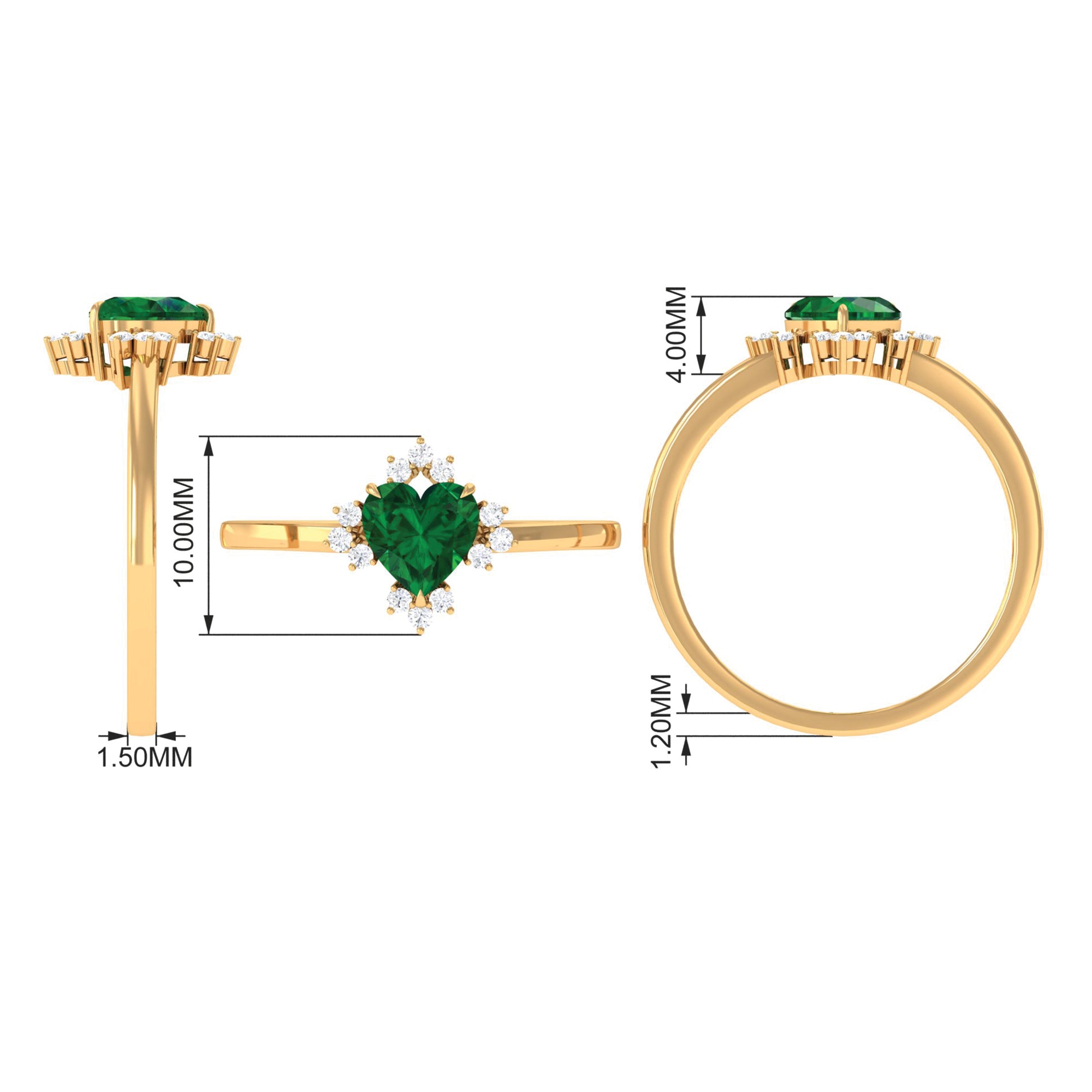 Heart Shape Created Emerald Promise Ring with Diamond Accent Lab Created Emerald - ( AAAA ) - Quality - Rosec Jewels