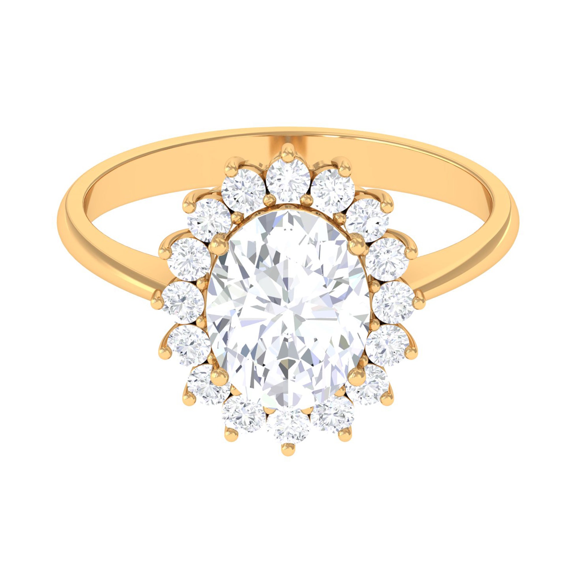 Oval Cut Cubic Zirconia Halo Statement Engagement Ring Zircon - ( AAAA ) - Quality - Rosec Jewels