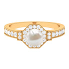 Vintage Inspired Freshwater Pearl Halo Ring with Diamond Freshwater Pearl - ( AAA ) - Quality - Rosec Jewels