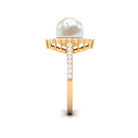 Classic Freshwater Pearl and Diamond Halo Ring Freshwater Pearl - ( AAA ) - Quality - Rosec Jewels