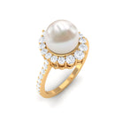 Classic Freshwater Pearl and Diamond Halo Ring Freshwater Pearl - ( AAA ) - Quality - Rosec Jewels