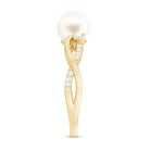 Real Freshwater Pearl Solitaire Crossover Ring with Diamond Freshwater Pearl - ( AAA ) - Quality - Rosec Jewels