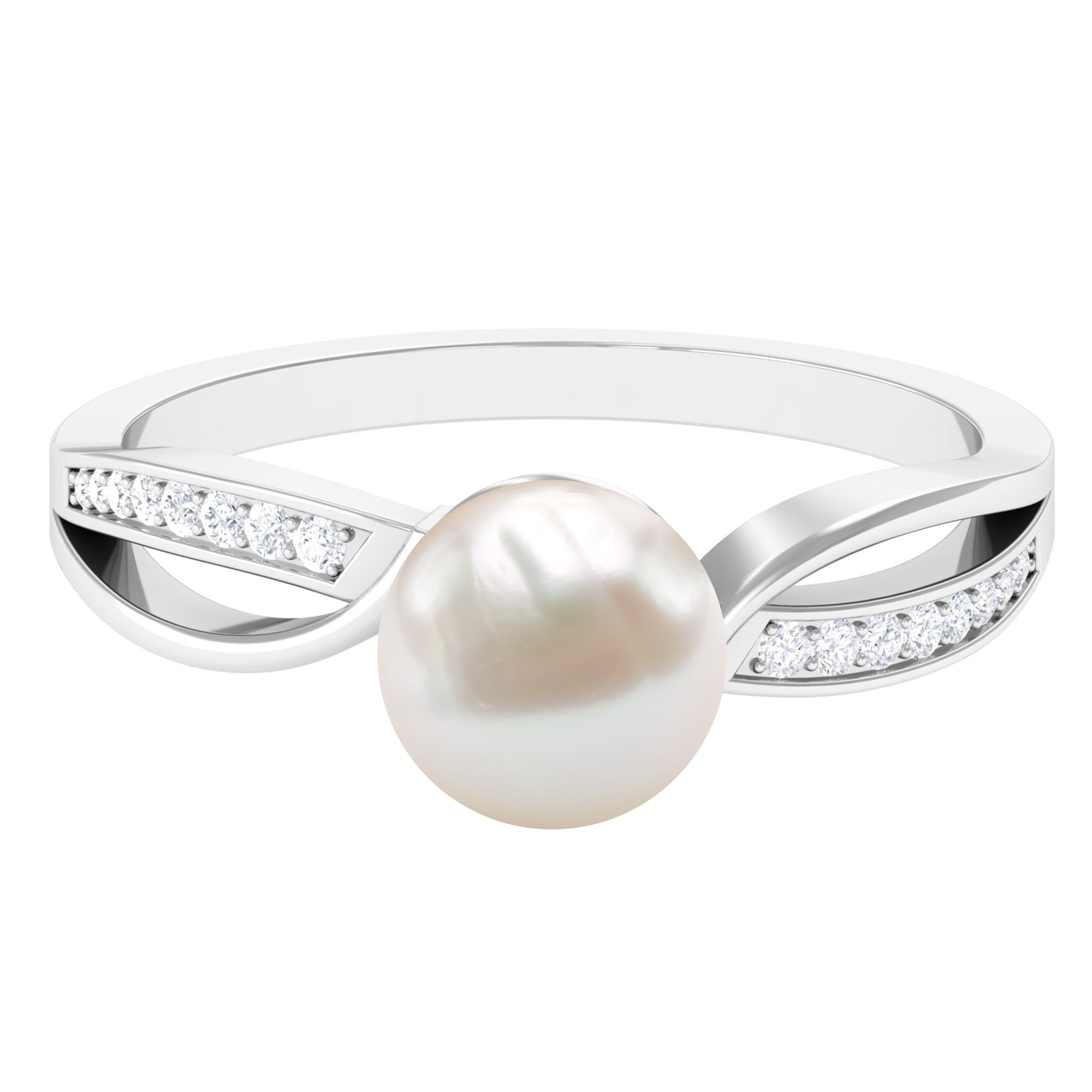 Solitaire Freshwater Pearl and Diamond Infinity Ring Freshwater Pearl - ( AAA ) - Quality - Rosec Jewels