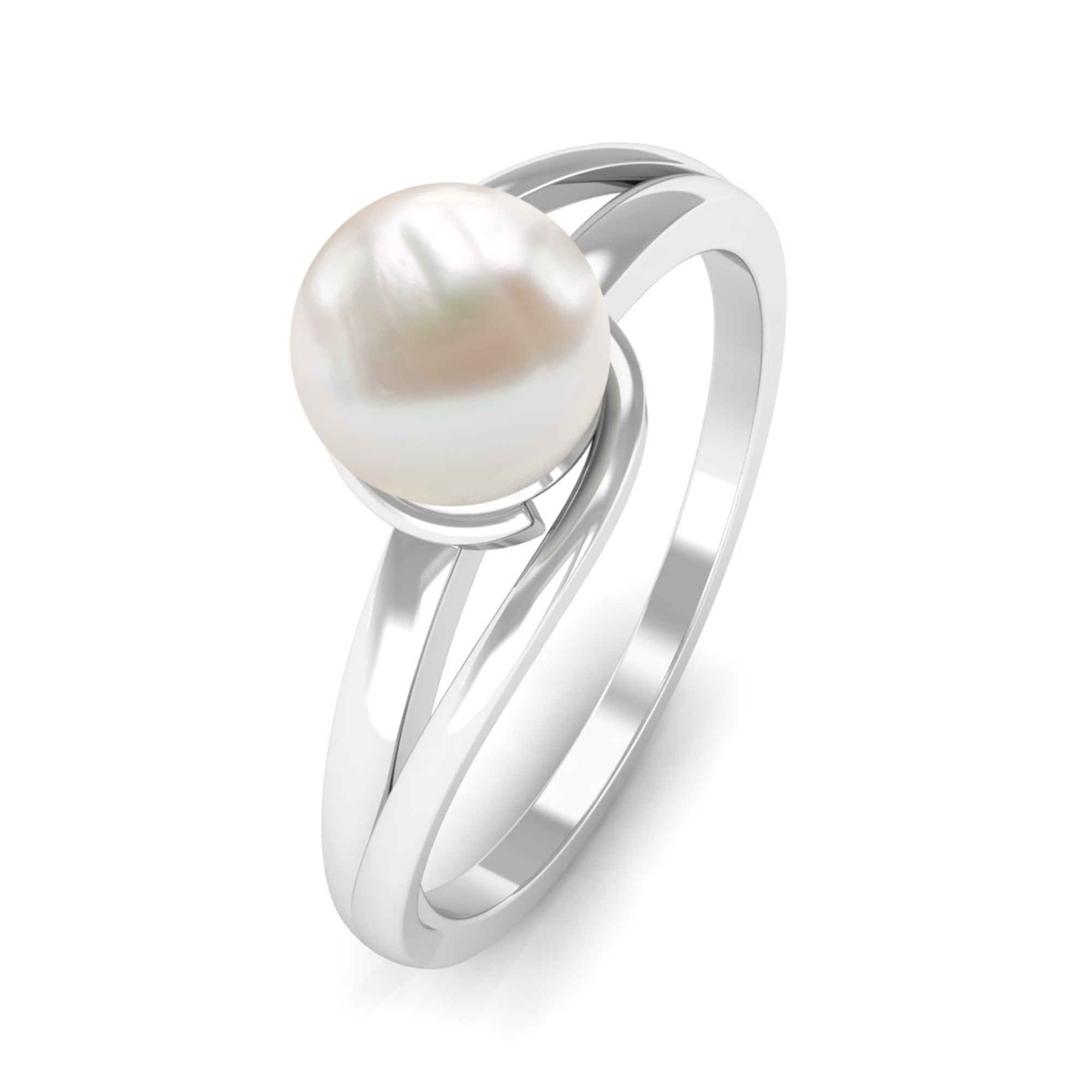 Round Freshwater Pearl Solitaire Bypass Ring Freshwater Pearl - ( AAA ) - Quality - Rosec Jewels