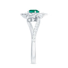 Created Emerald and Diamond Flower Engagement Ring with Bypass Shank Lab Created Emerald - ( AAAA ) - Quality - Rosec Jewels