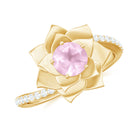 Rose Quartz and Diamond Flower Engagement Ring with Bypass Shank Rose Quartz - ( AAA ) - Quality - Rosec Jewels