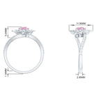 Rose Quartz and Diamond Flower Engagement Ring with Bypass Shank Rose Quartz - ( AAA ) - Quality - Rosec Jewels