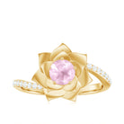 Rose Quartz and Diamond Flower Engagement Ring with Bypass Shank Rose Quartz - ( AAA ) - Quality - Rosec Jewels