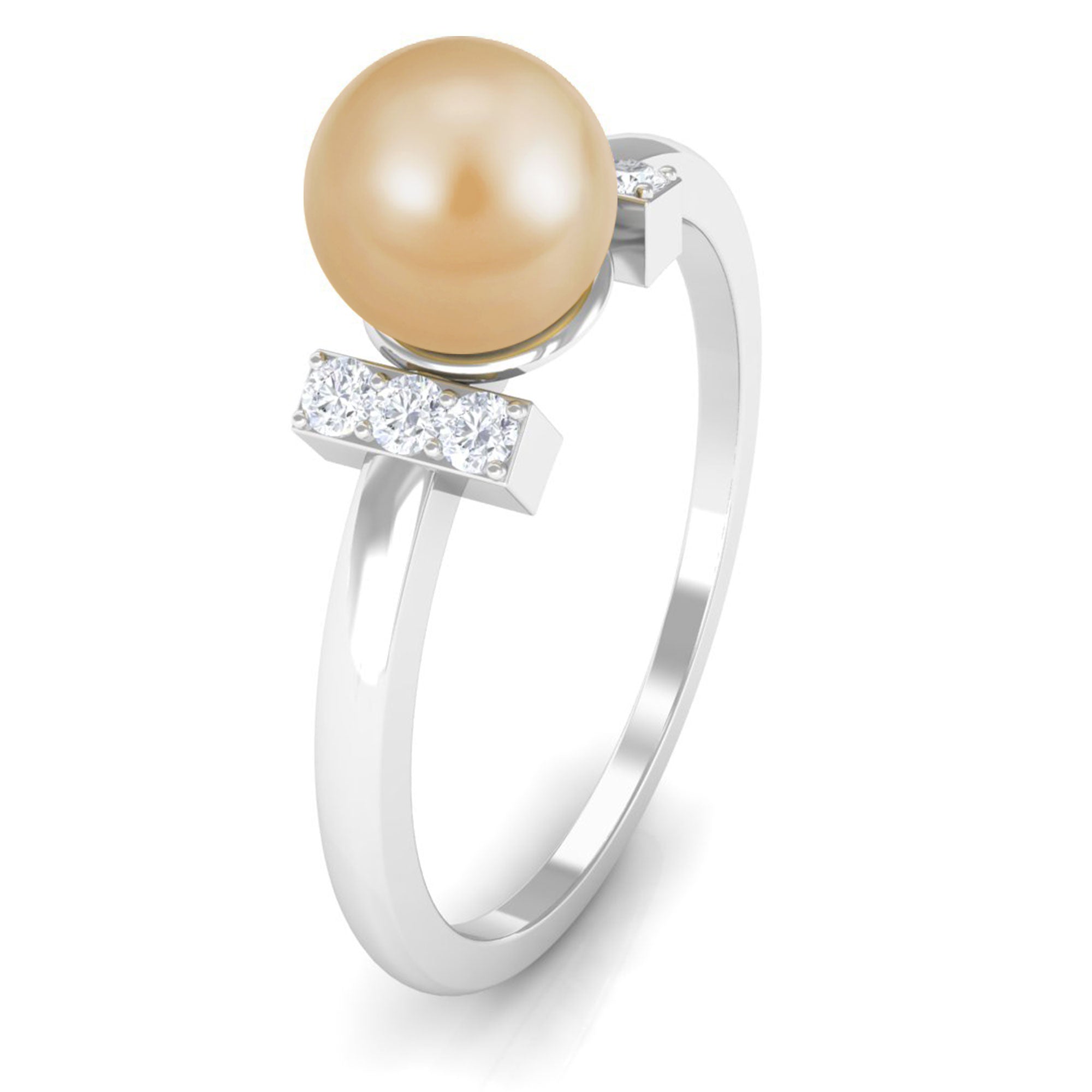 Elegant South Sea Pearl Solitaire Engagement Ring with Diamond Accent South Sea Pearl - ( AAA ) - Quality - Rosec Jewels