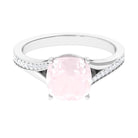 Cushion Cut Rose Quartz and Diamond Engagement Ring with Split Shank Rose Quartz - ( AAA ) - Quality - Rosec Jewels