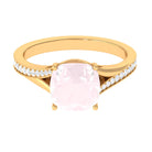 Cushion Cut Rose Quartz and Diamond Engagement Ring with Split Shank Rose Quartz - ( AAA ) - Quality - Rosec Jewels