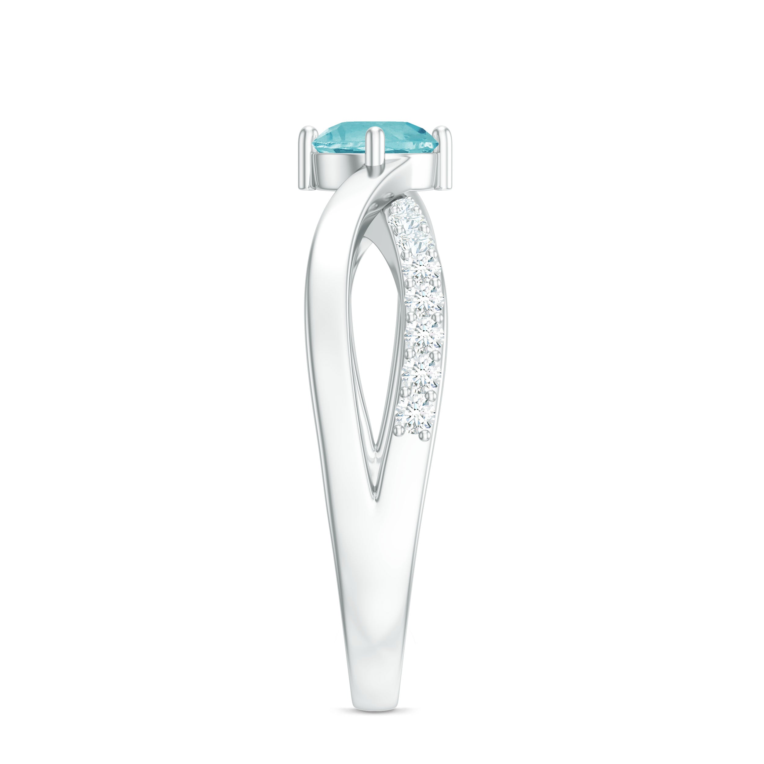 Infinity Shank Round Sky Blue Topaz Engagement Ring with Diamond Sky Blue Topaz - ( AAA ) - Quality - Rosec Jewels