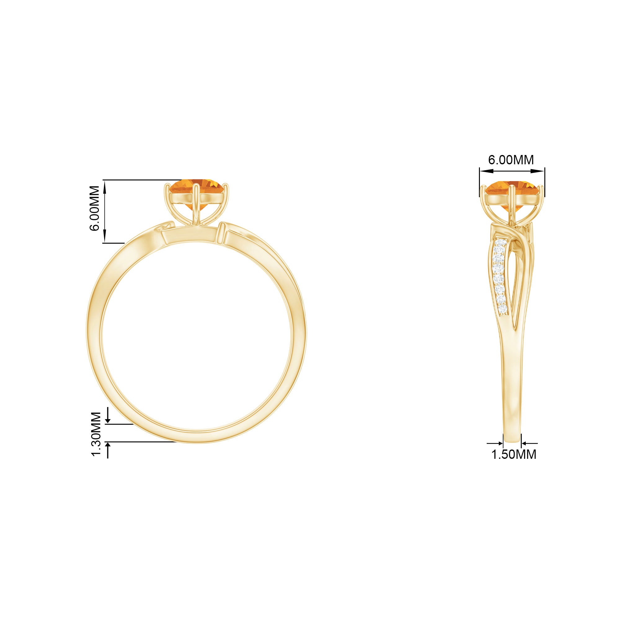 Infinity Shank Round Citrine Engagement Ring with Diamond Citrine - ( AAA ) - Quality - Rosec Jewels