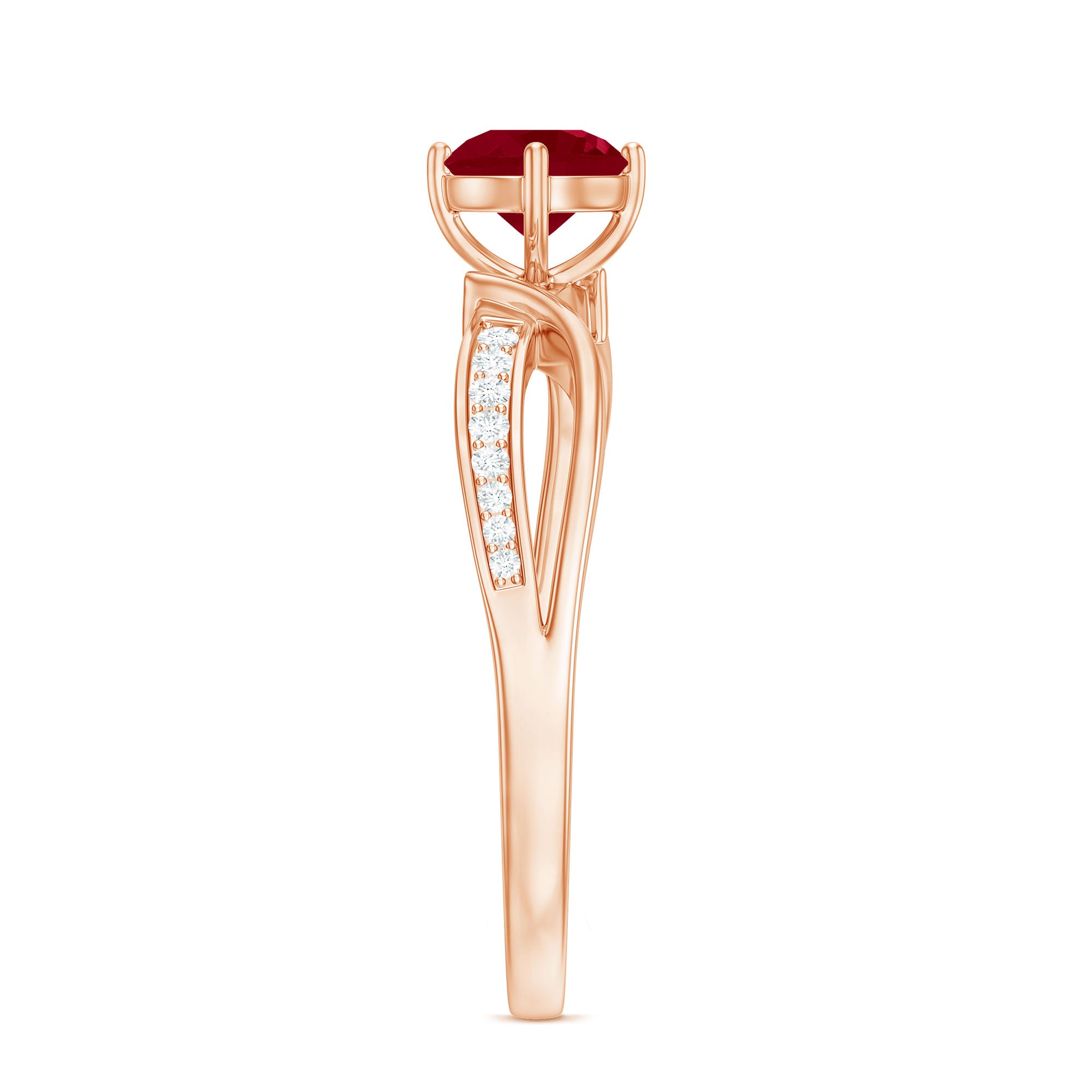 Infinity Shank Ruby Solitaire Engagement Ring with Diamond Ruby - ( AAA ) - Quality - Rosec Jewels