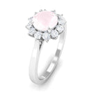 Round Shape Natural Rose Quartz Halo Ring with Diamond Rose Quartz - ( AAA ) - Quality - Rosec Jewels