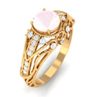 Antique Style Round Rose Quartz Engagement Ring with Diamond Rose Quartz - ( AAA ) - Quality - Rosec Jewels