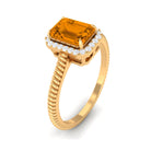 2 CT Emerald Cut Citrine Solitaire Engagement Ring with Diamond Halo Citrine - ( AAA ) - Quality - Rosec Jewels