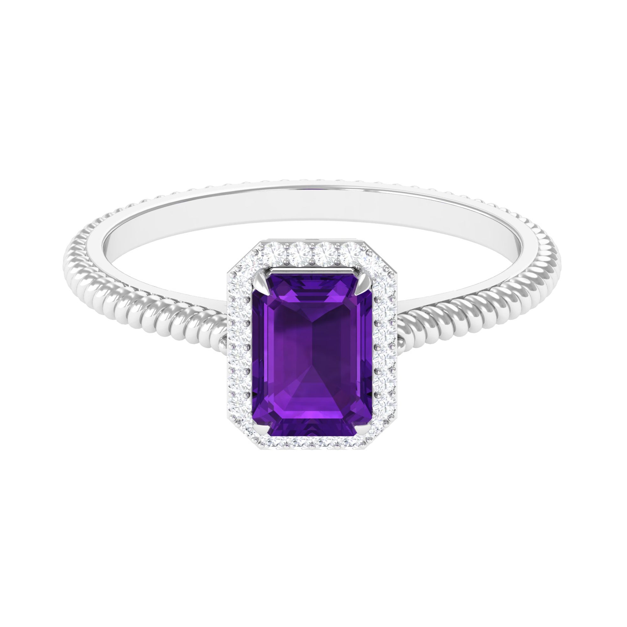 1.5 CT Octagon Cut Amethyst Solitaire Engagement Ring with Diamond Halo Amethyst - ( AAA ) - Quality - Rosec Jewels