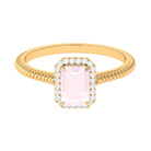 Octagon Rose Quartz Ring with Diamond Halo Rose Quartz - ( AAA ) - Quality - Rosec Jewels