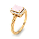 Octagon Rose Quartz Ring with Diamond Halo Rose Quartz - ( AAA ) - Quality - Rosec Jewels