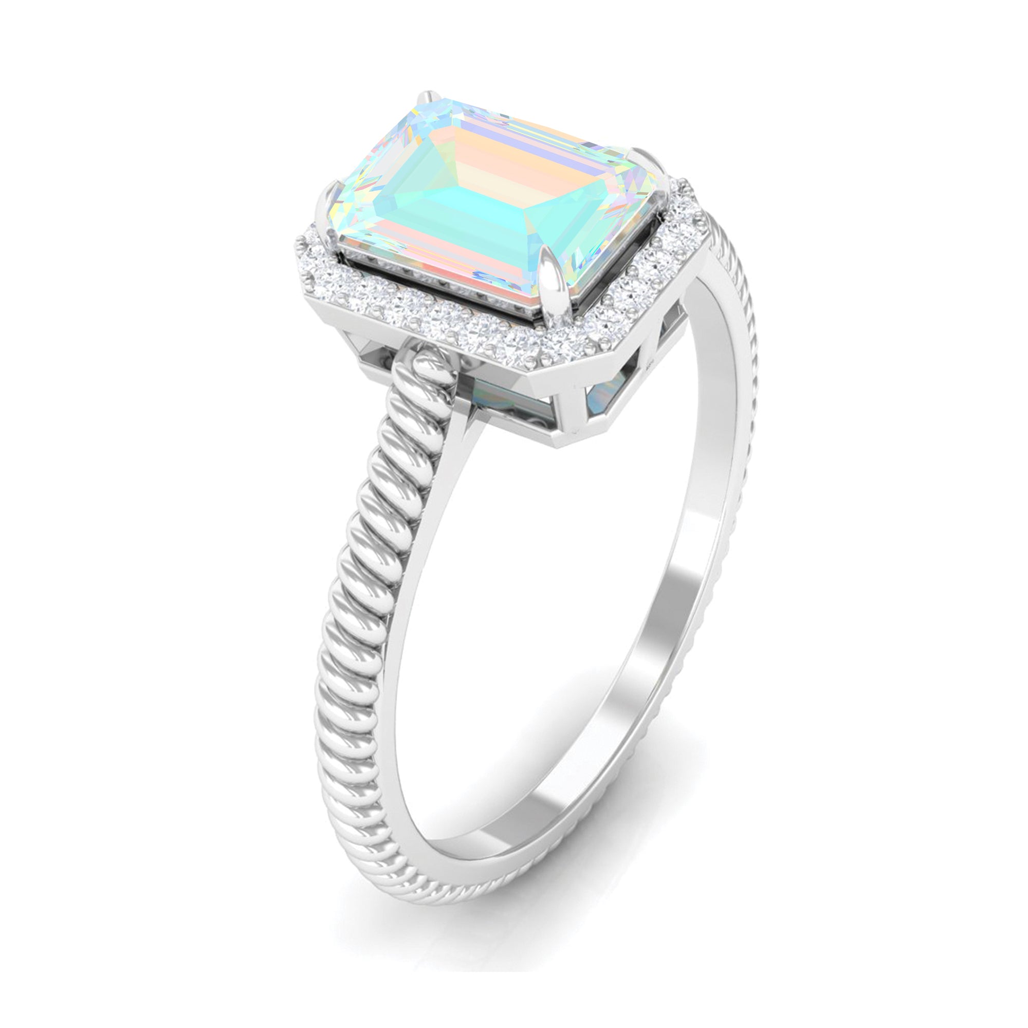 Octagon Ethiopian Opal and Diamond Halo Ring Ethiopian Opal - ( AAA ) - Quality - Rosec Jewels