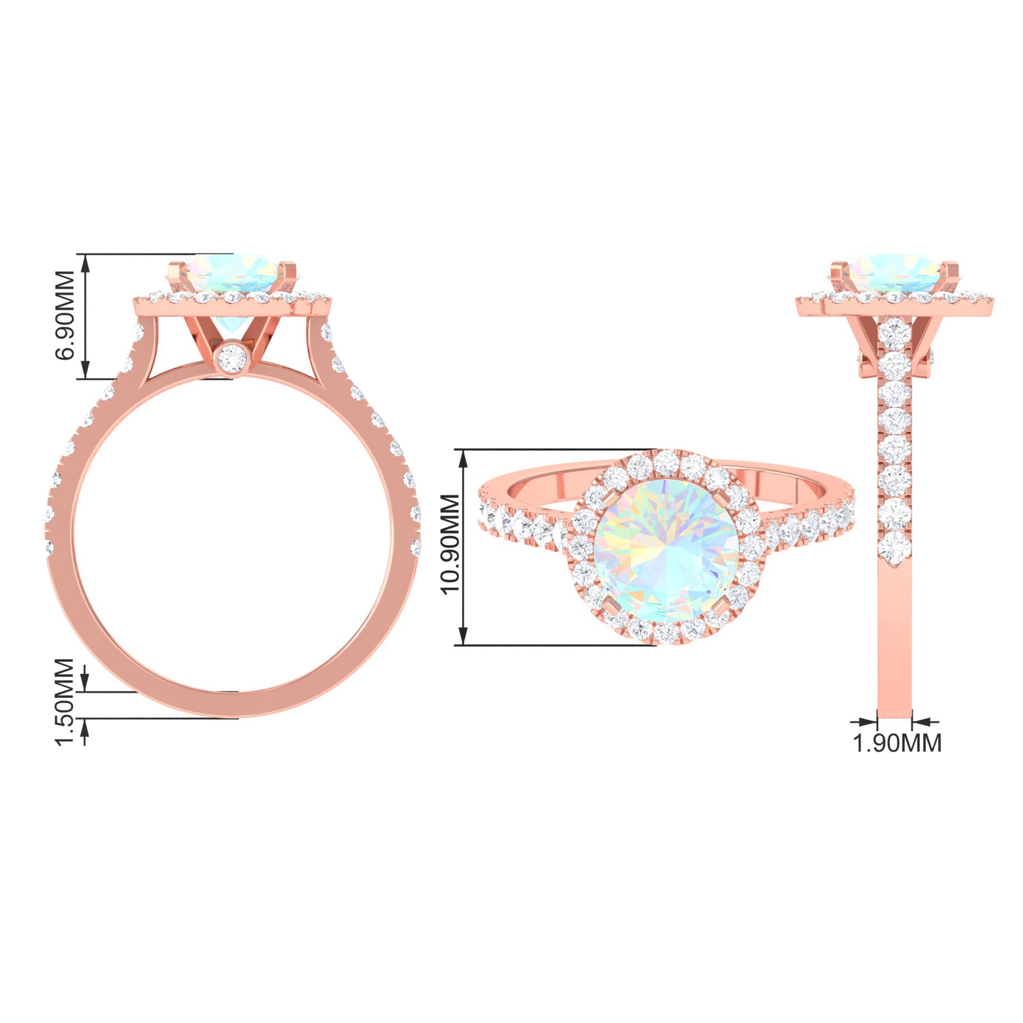 3 CT Round Ethiopian Opal Halo Engagement Ring with Moissanite Ethiopian Opal - ( AAA ) - Quality - Rosec Jewels