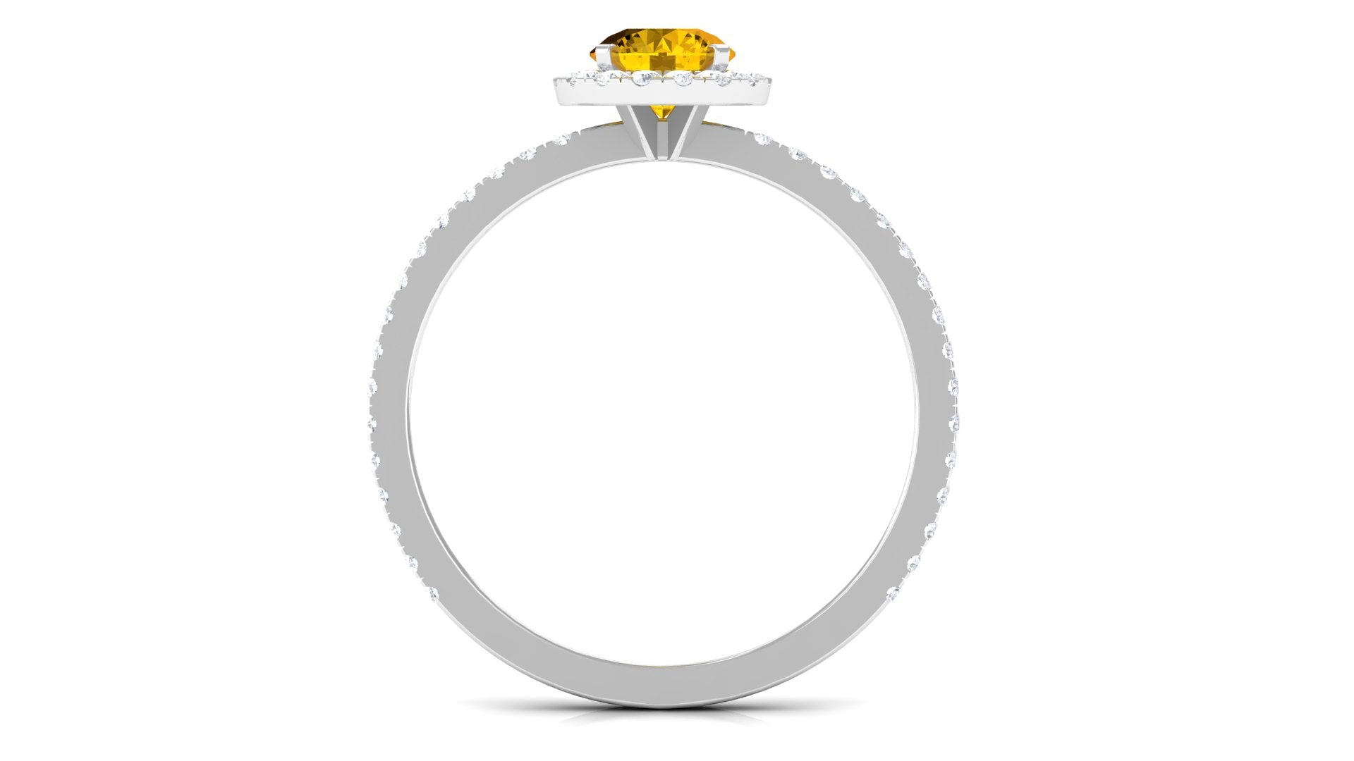 Round Shape Yellow Sapphire Halo Engagement Ring with Diamond Yellow Sapphire - ( AAA ) - Quality - Rosec Jewels