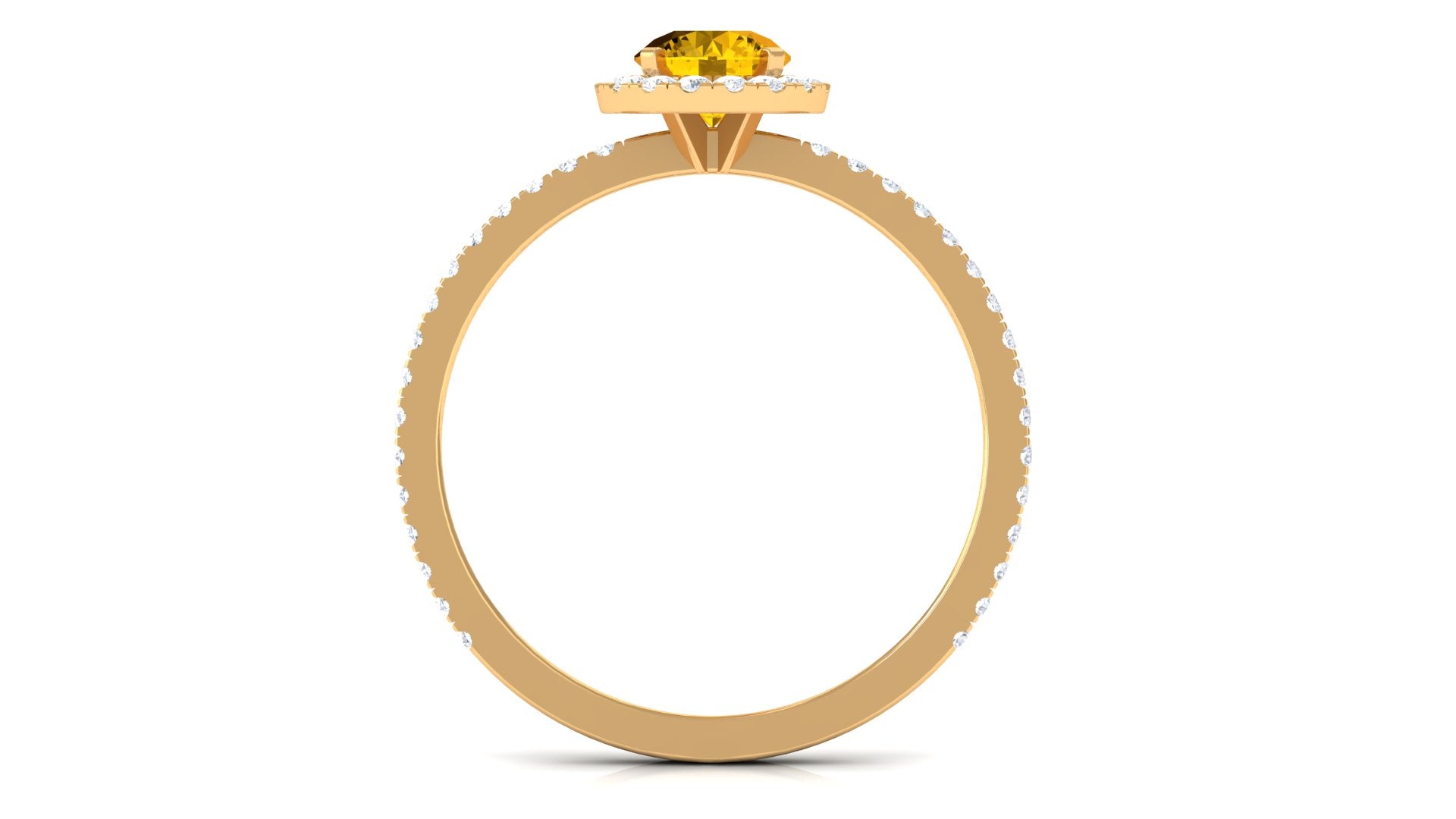 Round Shape Yellow Sapphire Halo Engagement Ring with Diamond Yellow Sapphire - ( AAA ) - Quality - Rosec Jewels