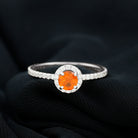 Round Shape Fire Opal Halo Engagement Ring with Diamond Fire Opal - ( AAA ) - Quality - Rosec Jewels