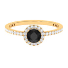 Round Shape Black Onyx Halo Engagement Ring with Diamond Black Onyx - ( AAA ) - Quality - Rosec Jewels