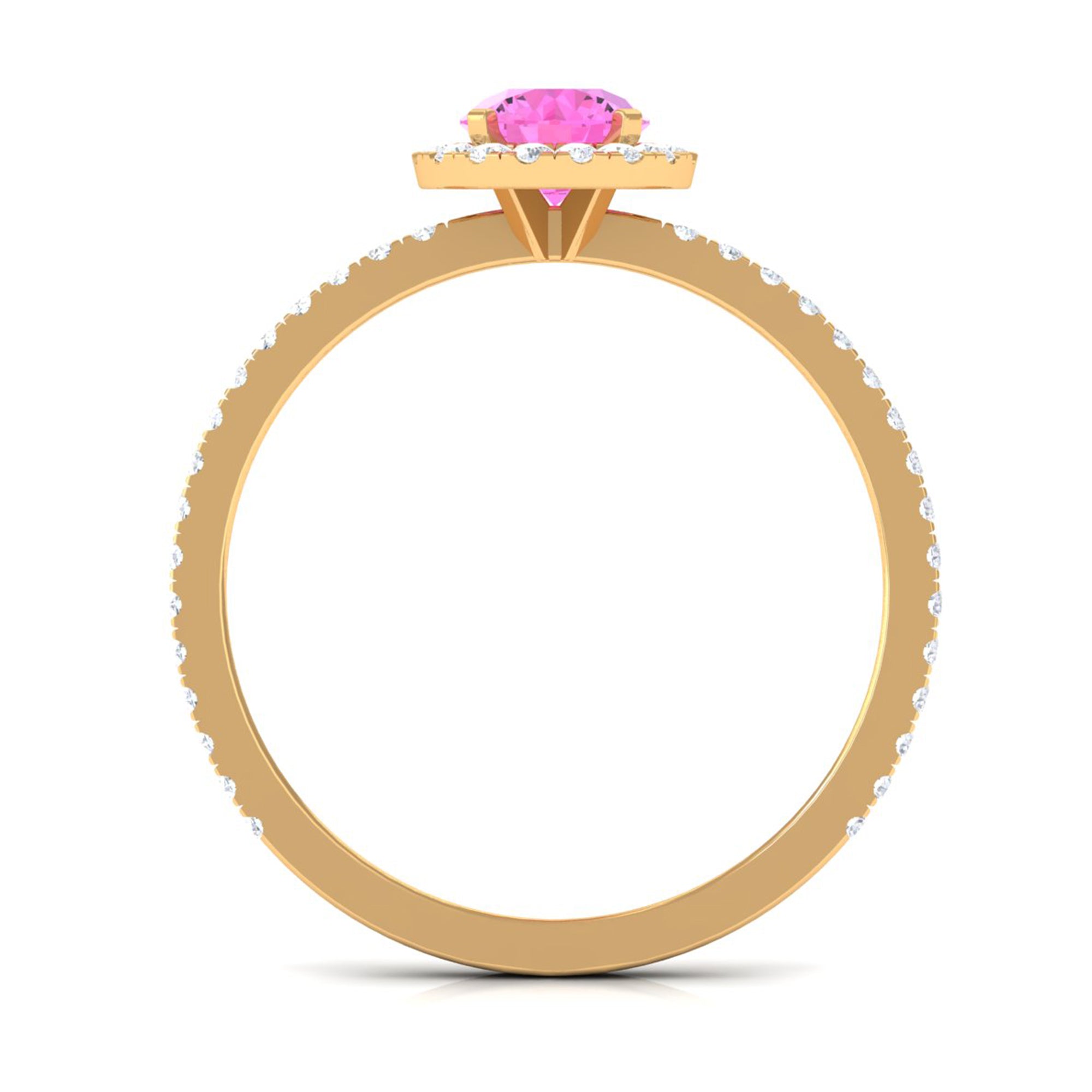 Round Pink Sapphire Halo Engagement Ring with Diamond Pink Sapphire - ( AAA ) - Quality - Rosec Jewels