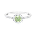 Round Green Sapphire Halo Engagement Ring with Diamond Green Sapphire - ( AAA ) - Quality - Rosec Jewels