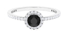 Round Black Spinel Halo Engagement Ring with Diamond Black Spinel - ( AAA ) - Quality - Rosec Jewels