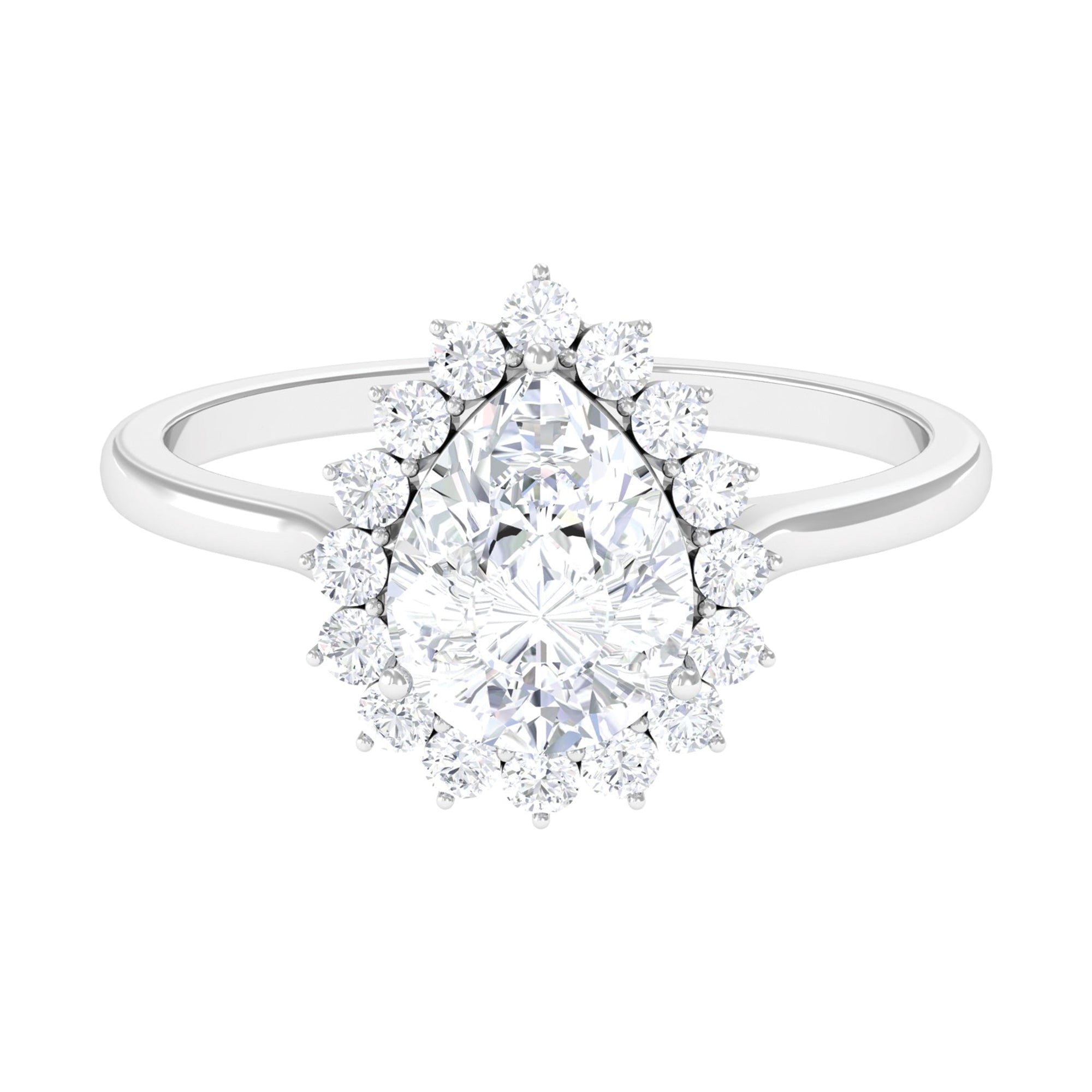 Pear Shaped Moissanite Halo Engagement Ring Moissanite - ( D-VS1 ) - Color and Clarity - Rosec Jewels