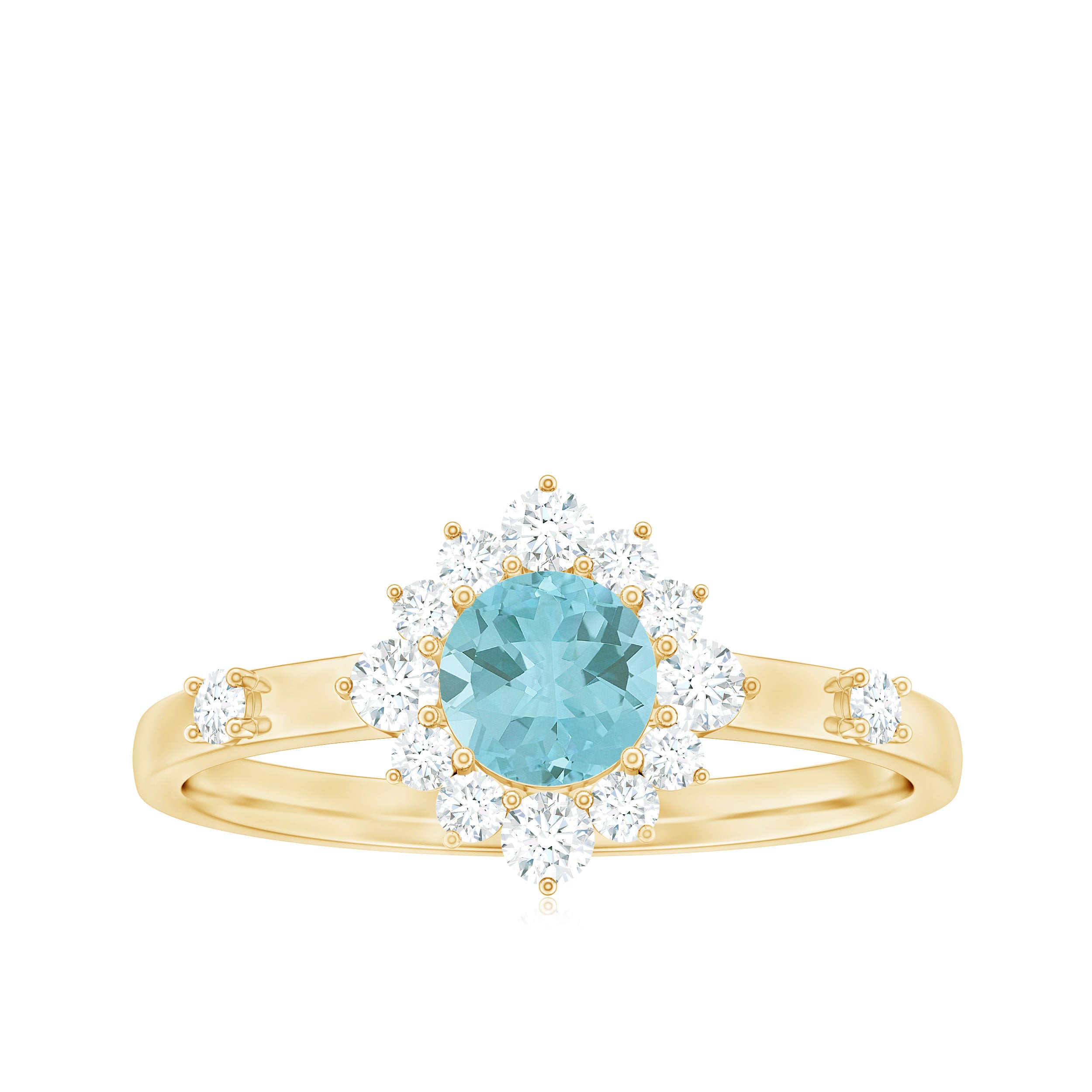 1 CT Round Sky Blue Topaz and Diamond Halo Engagement Ring Sky Blue Topaz - ( AAA ) - Quality - Rosec Jewels