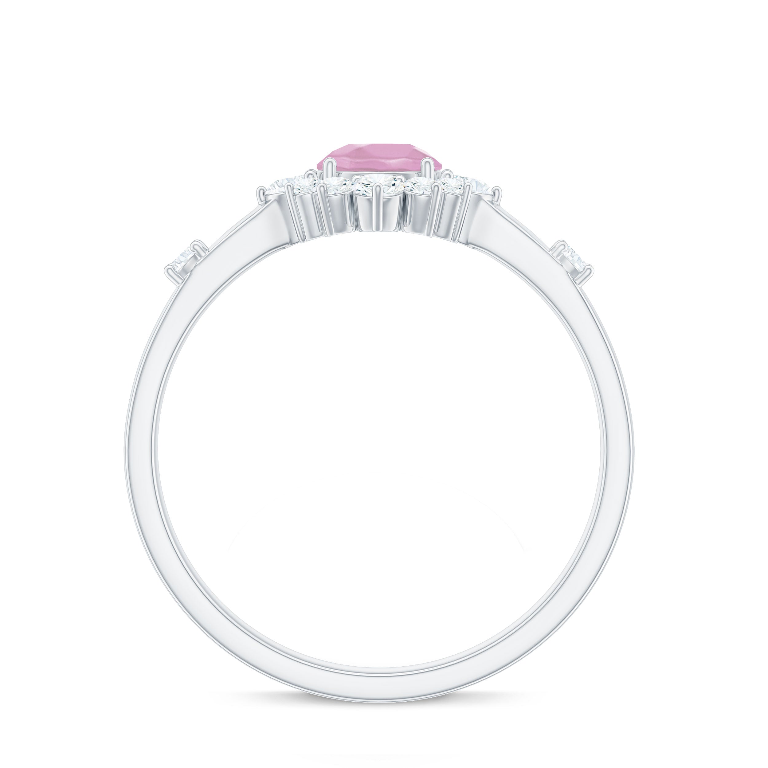 Round Rose Quartz Classic Halo Engagement Ring with Diamond Rose Quartz - ( AAA ) - Quality - Rosec Jewels