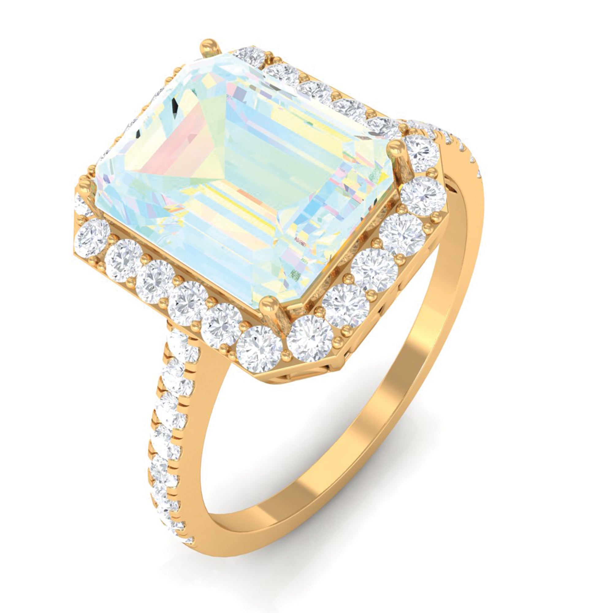 Octagon Ethiopian Opal Halo Engagement Ring with Diamond Ethiopian Opal - ( AAA ) - Quality - Rosec Jewels