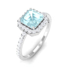 2 CT Asscher Cut Sky Blue Topaz and Diamond Halo Engagement Ring Sky Blue Topaz - ( AAA ) - Quality - Rosec Jewels