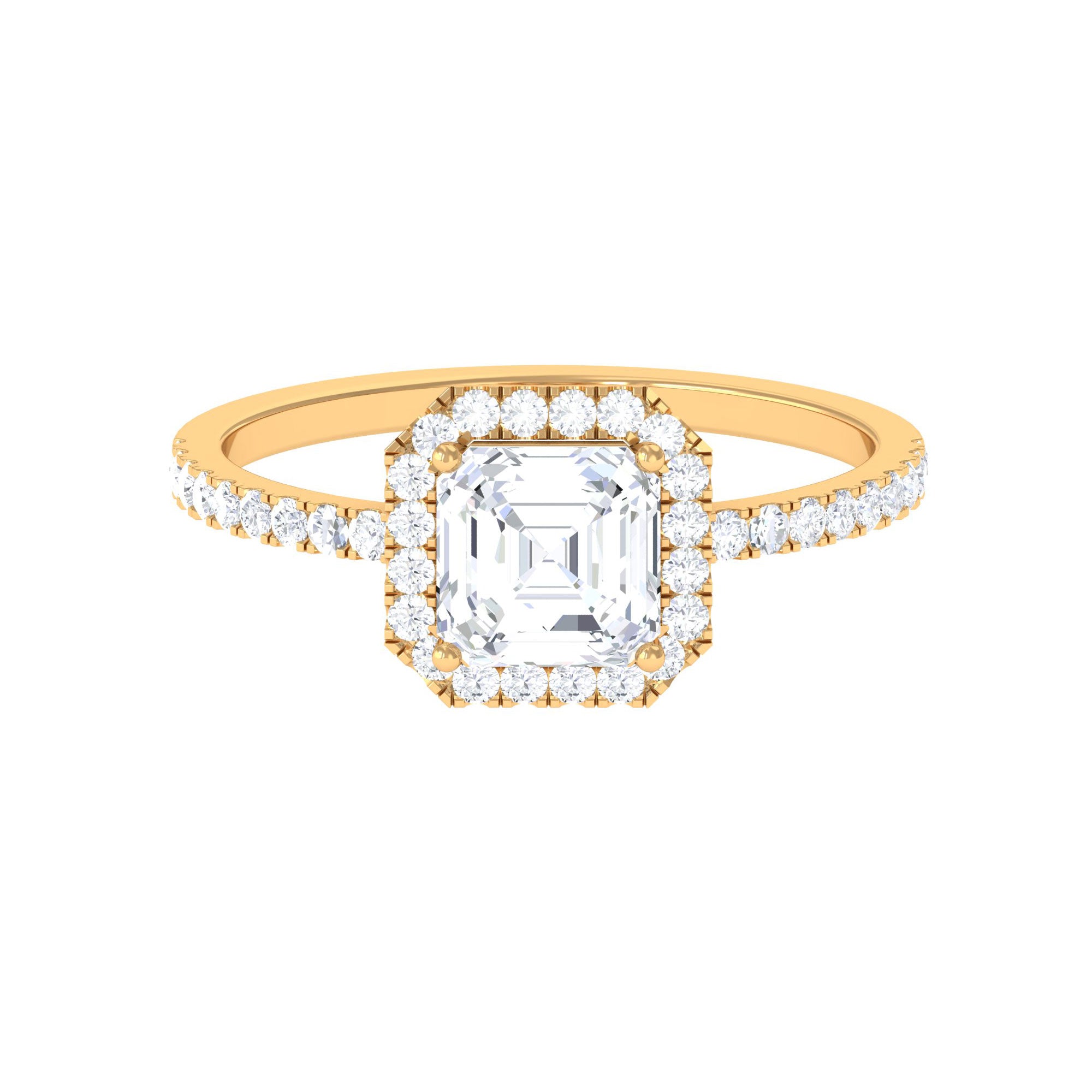 2.25 CT Asscher Cut Zircon Halo Engagement Ring in Gold Zircon - ( AAAA ) - Quality - Rosec Jewels