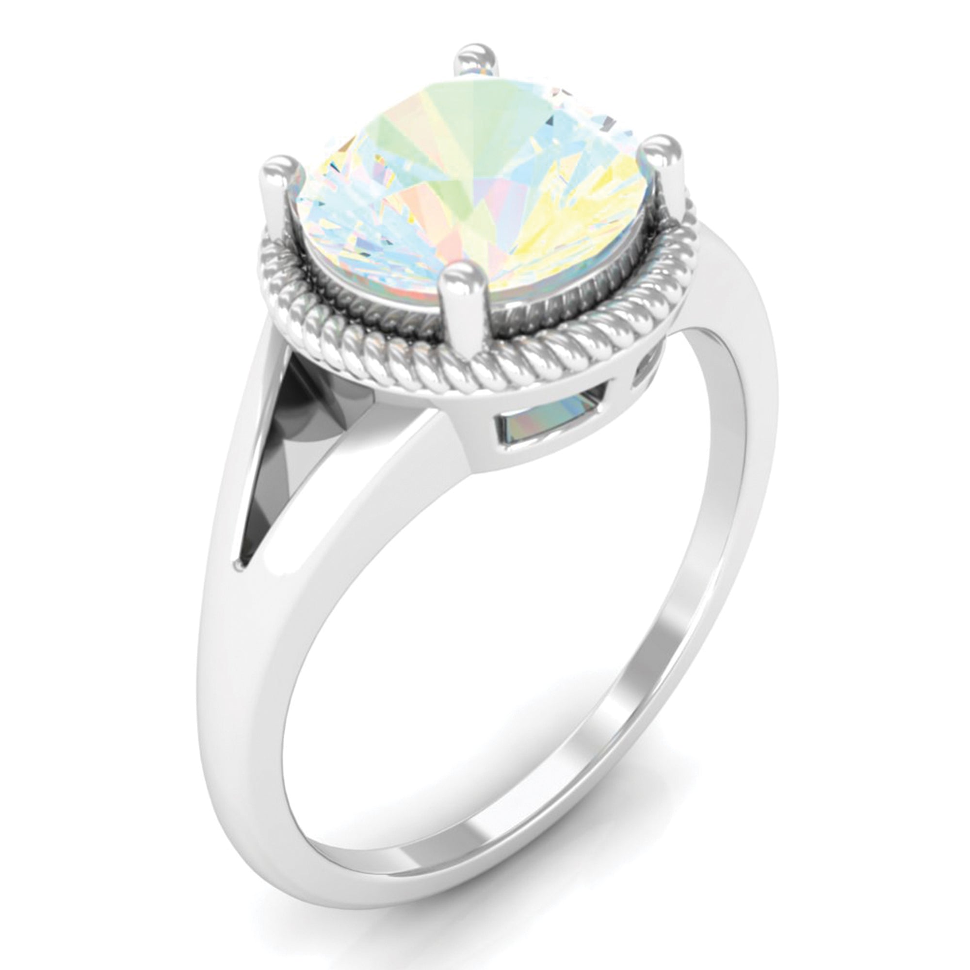 2 CT Round Ethiopian Opal Solitaire Gold Ring in Split Shank Ethiopian Opal - ( AAA ) - Quality - Rosec Jewels