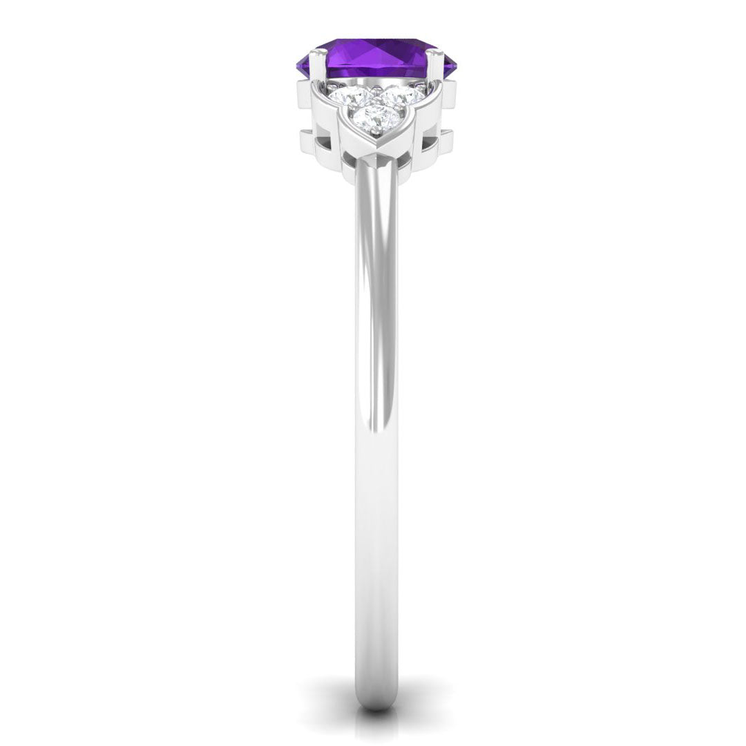 Round Amethyst and Diamond Engagement Ring Amethyst - ( AAA ) - Quality - Rosec Jewels